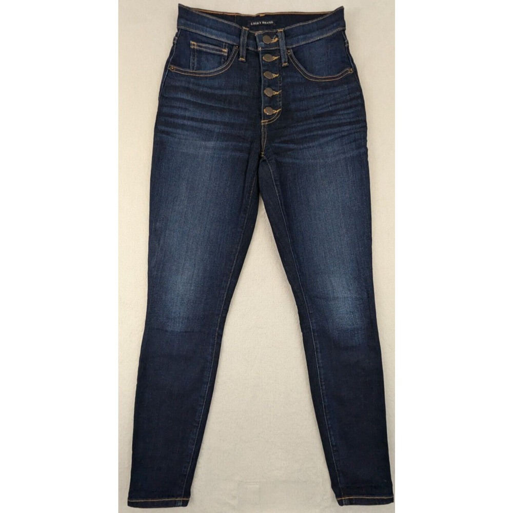 Lucky Brand High-Rise Button-Fly Straight Leg Jeans in Dark Blue